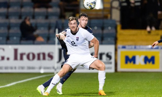 Jordan White in action against Dundee. Image: SNS