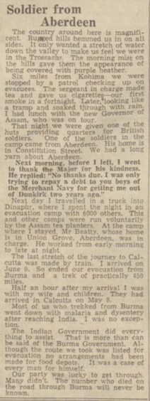 Near the end of his journey, Stewart runs into an Aberdonian soldier and they reminisce about home. Supplied by British Newspaper Archive.