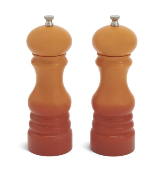Orange ombre salt and pepper mills, which are practical autumn decorations for your kitchen.