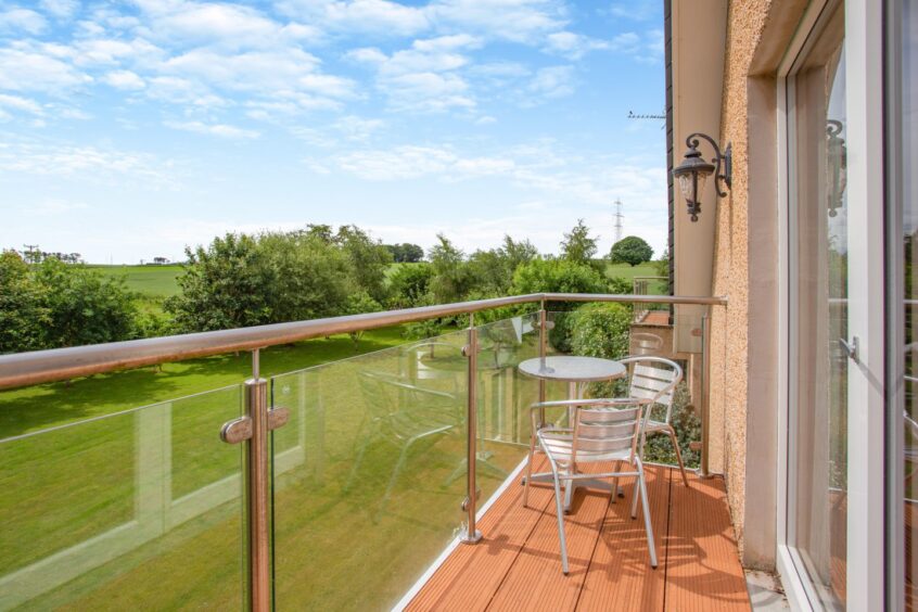 The balcony at Beaufield House, overlooking the beautiful Insch countryside