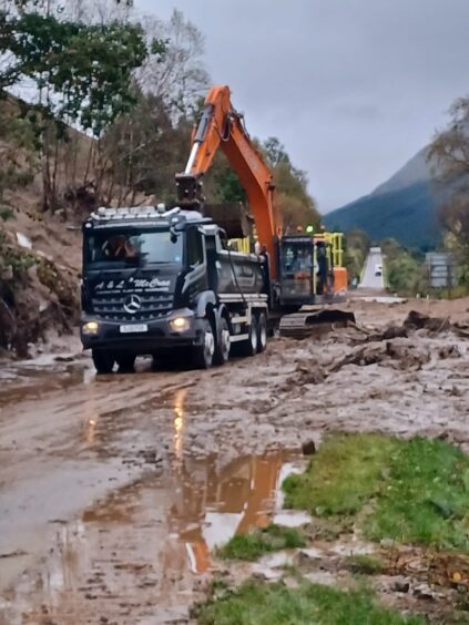 Lorries and tractors were involved in clearing the road at the A83.