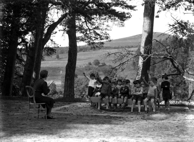 Picture shows; Aberdeen evacuees having an outdoor lesson at their Banchory school. Supplied by DCT Archives