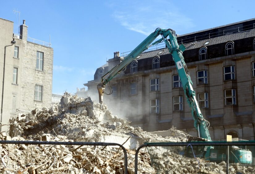 Demolition of the final piece of the old Aberdeen market, linked to the former BHS site, under way in June 2022. Image: Chris Sumner/DC Thomson