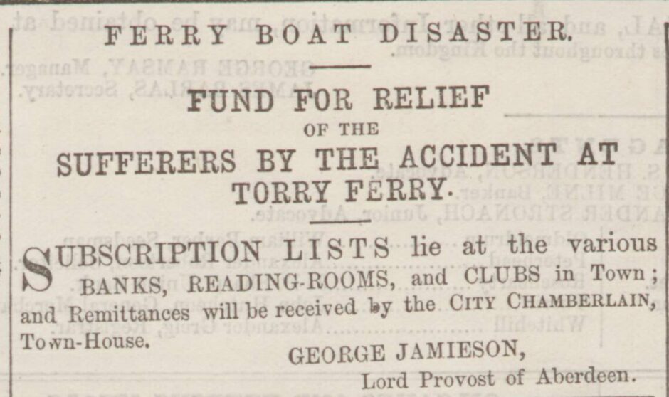 The Press and Journal's ad for the ferry relief fund. Source: The British Newspaper Archive.