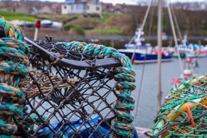 Scottish fishing port scene.