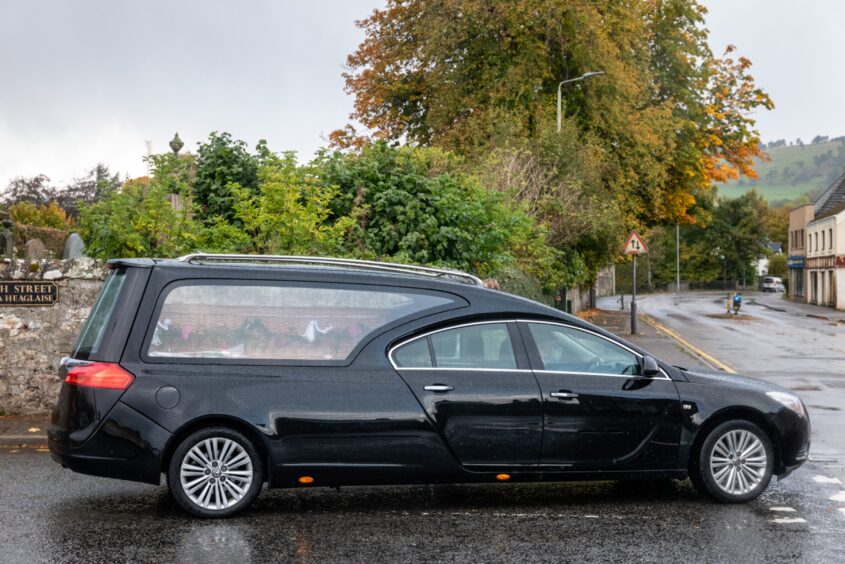 The hearse at Kirsteen Maclennan's funeral.