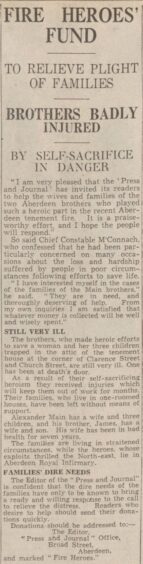 The P&J established a fund for the Main brothers. Source: The British Newspaper Archive.