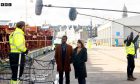 Romario Simpson, who plays Davis Lindo, and Hannah Donaldson, who plays Bart Bartlett, filming at Aberdeen Harbour for the new season of Granite Harbour.