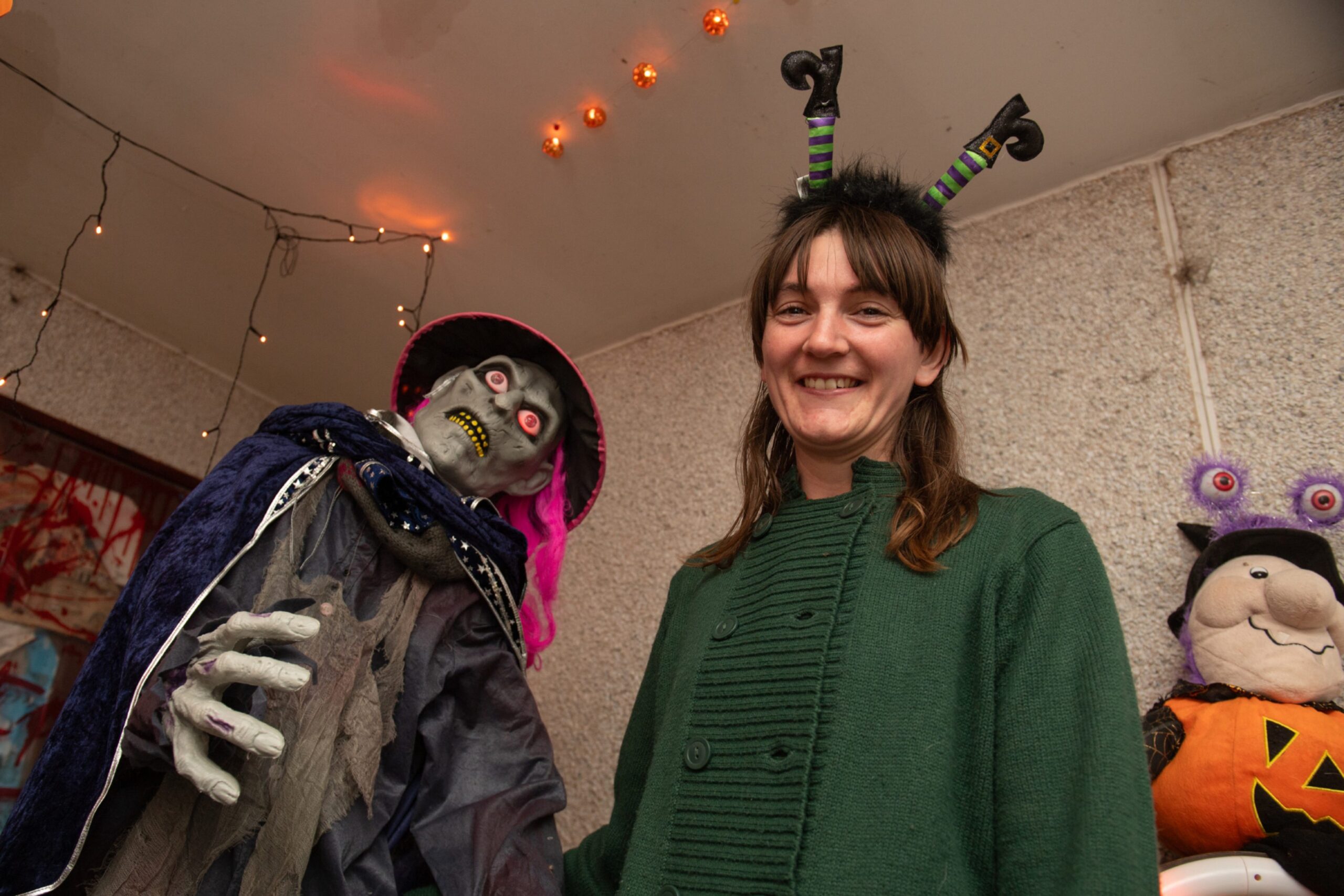Kathleen Stewart with skeleton. 