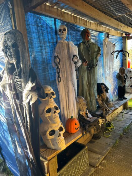 Exterior of Jennifer Heddle's house in Boddam, Aberdeenshire, decorated for Halloween.