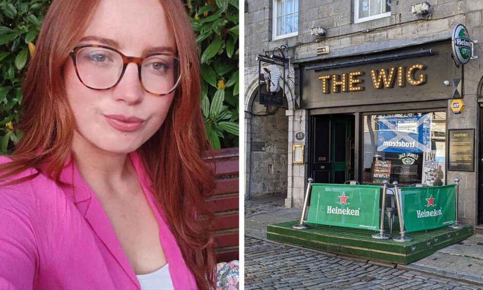 Jodie Fraser and a photo of the Aberdeen bar she shouted racist abuse in