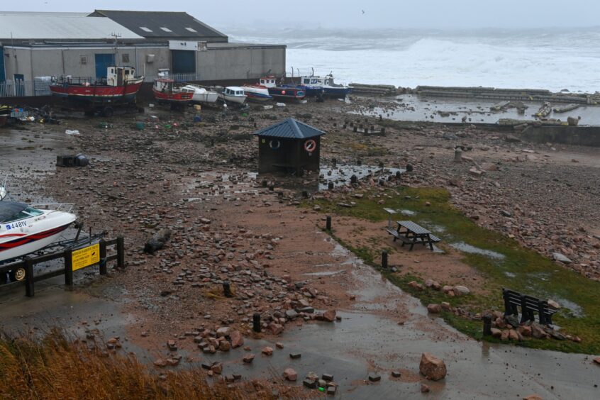 An overview of the harbour area in Boddam