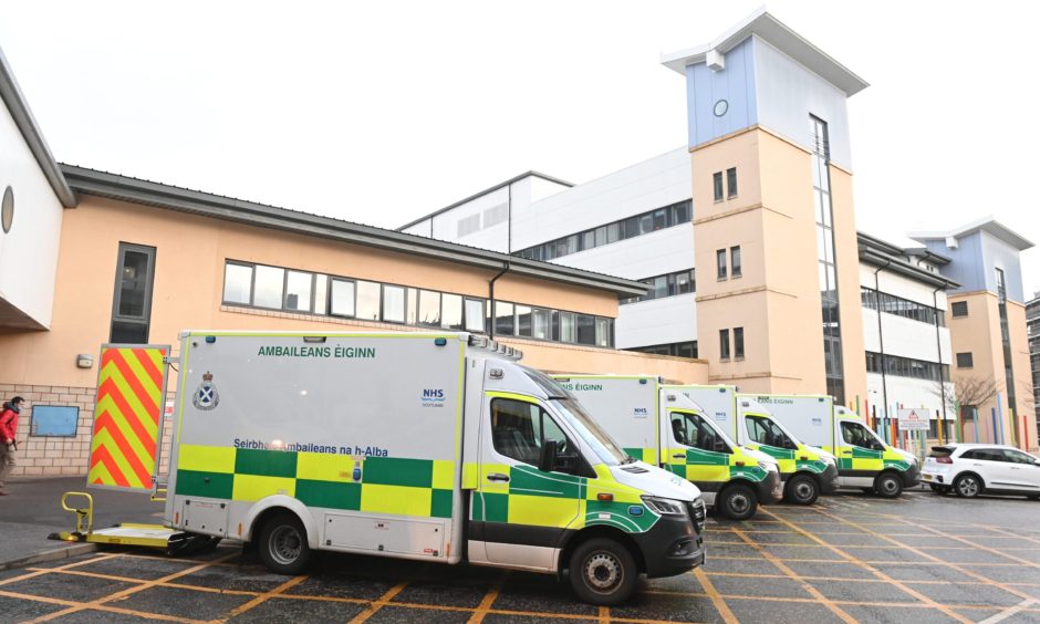 Ambulances queuing outside Aberdeen Royal Infirmary. 