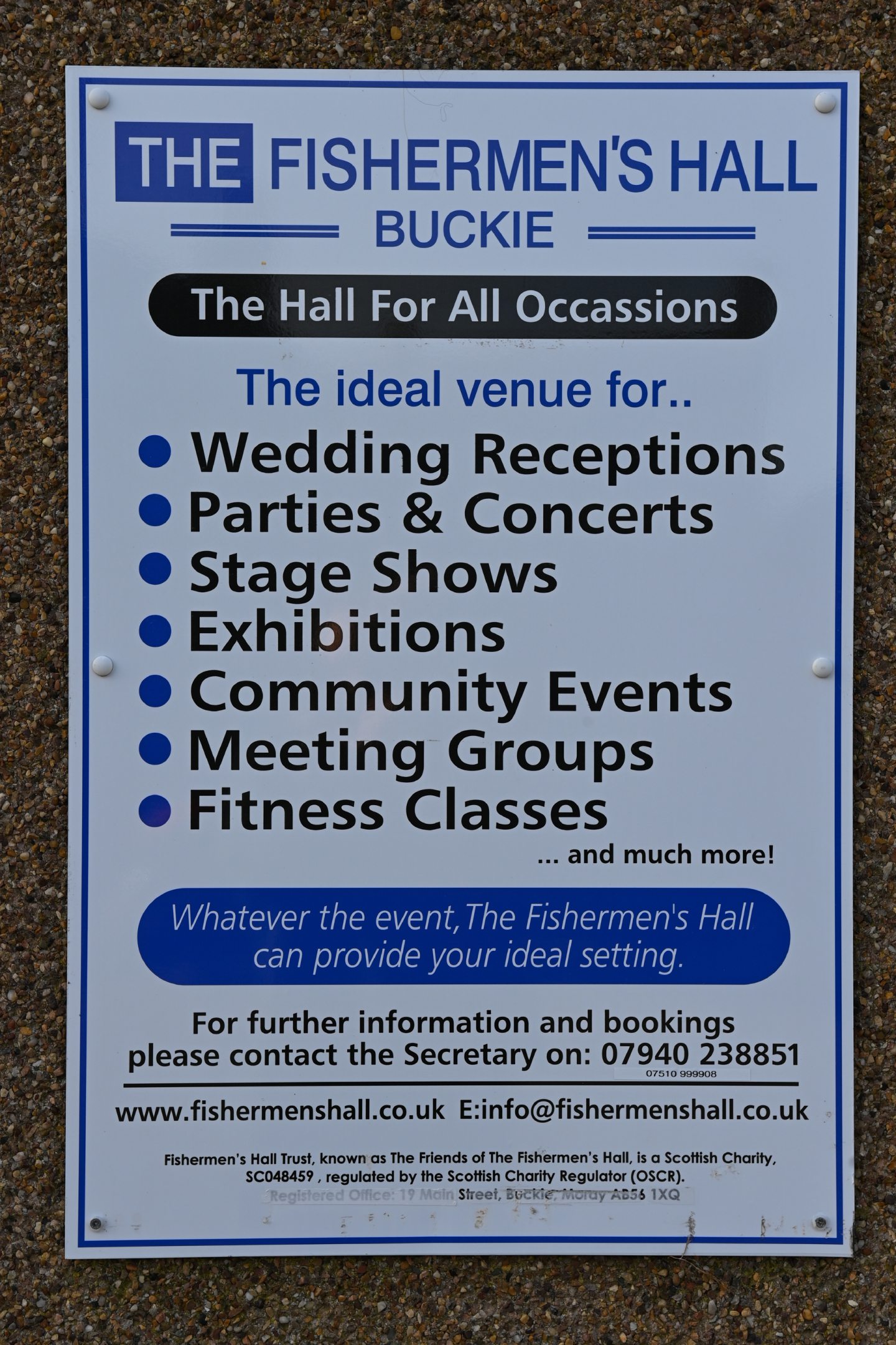 Sign advertising what Fishermen's Hall could be used for. 