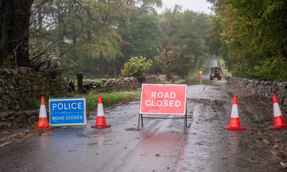 Countesswells Road in Aberdeen was closed by police due to the flooding.