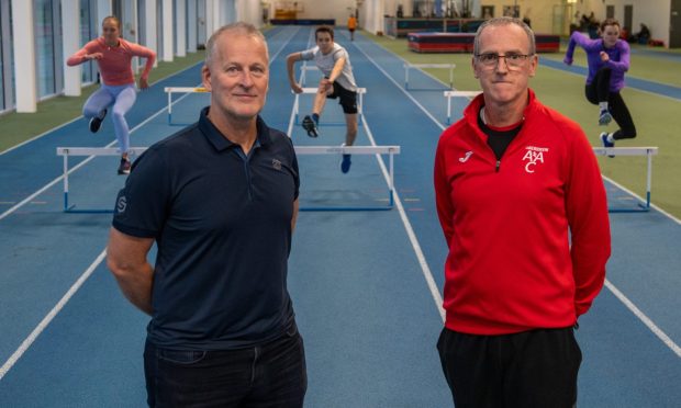 Pictured, from left, Aberdeen Amateur Athletic Club sponsor Andy Smith, of Subsea Supplies, and club president Mark Davidson. Image: Kath Flannery/DC Thomson.