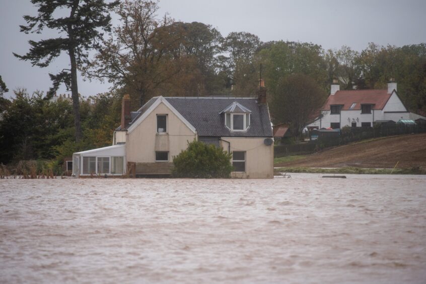 Aberdeenshire homes surrounded by floodwater.