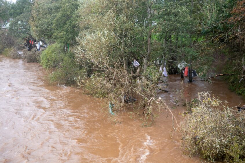 The River North Esk burst banks during Storm Babet.