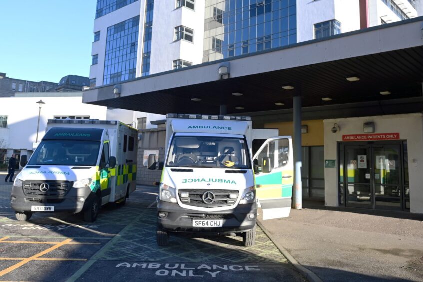 Ambulances outside Aberdeen Royal Infirmary. 