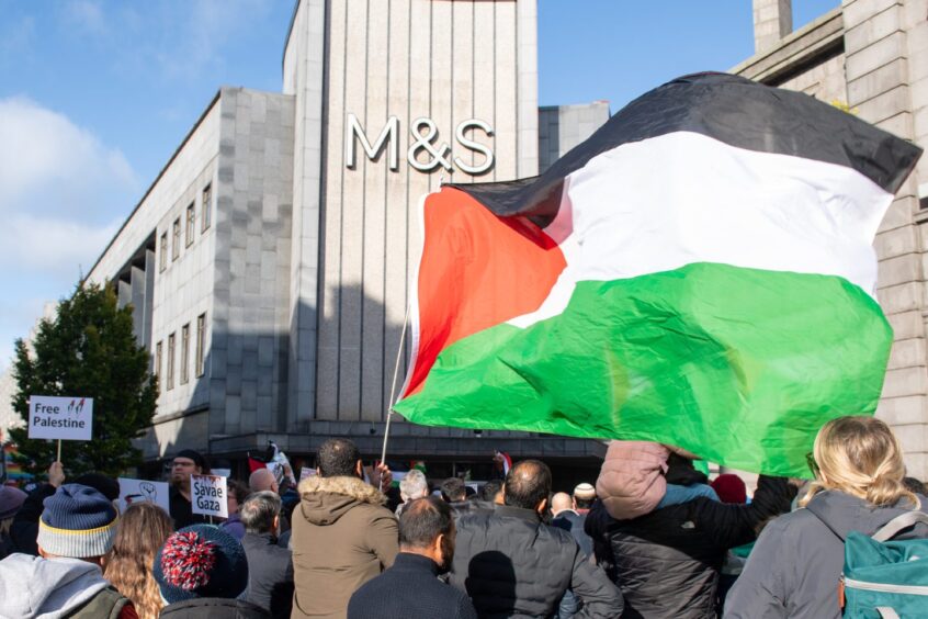 Crowd of people at the pro-Palestine demonstration in St Nicholas Square