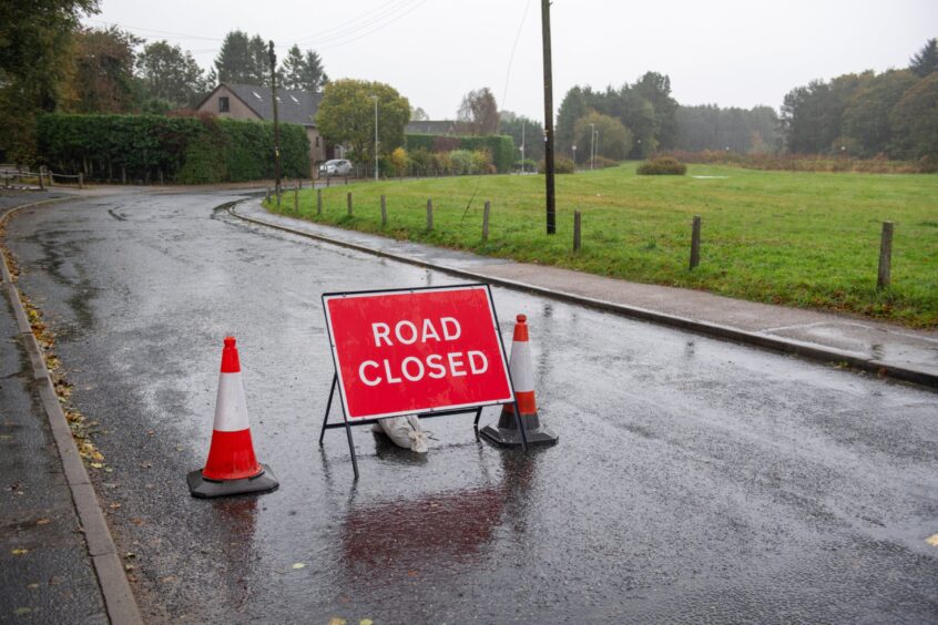 Road closed in Inverurie.