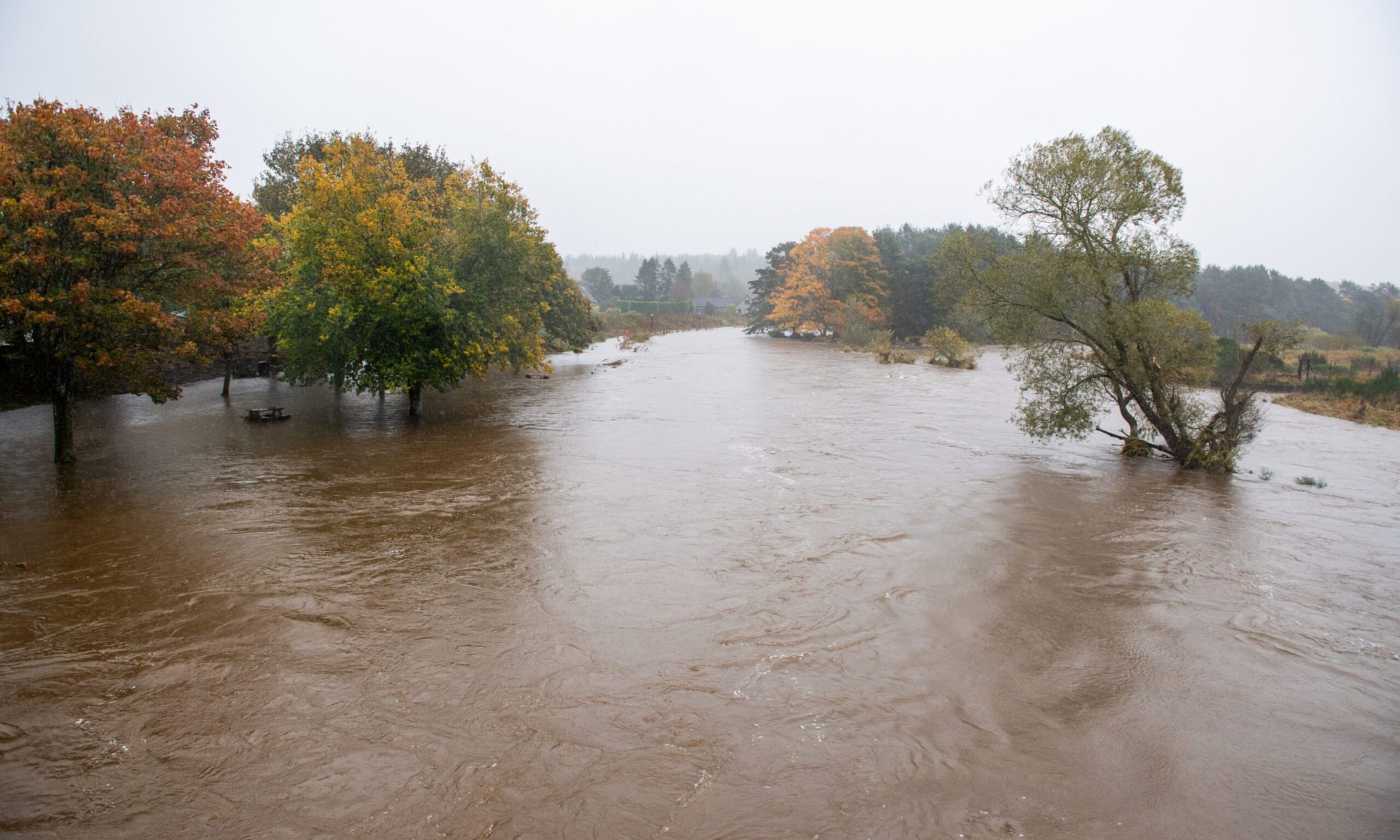 The River Don at Inverurie has burst its banks. Image: Kami Thomson/DC Thomson