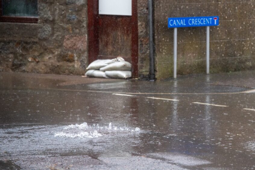 Canal Road in Inverurie has been hit with floods.