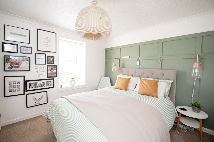 Neutral bedroom in Lesley and Allan Taylor's home in Aberdeen.