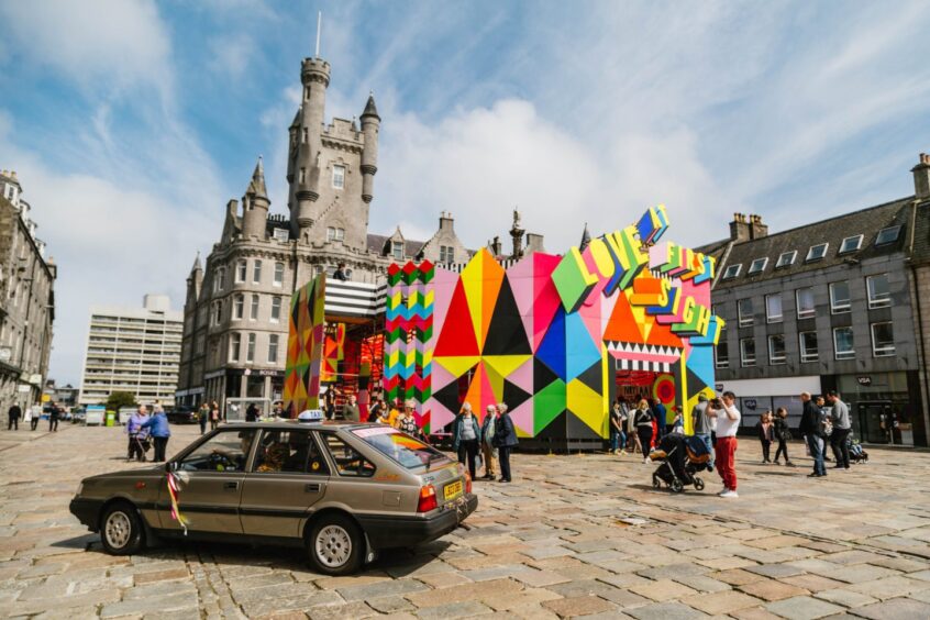 Love at First Sight by Morag Myerscough + Caro&Karo Taxi by Zloto_look Again Festival 2019 in Aberdeen