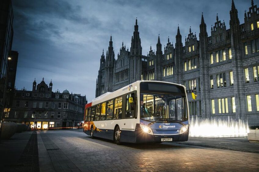 Night bus on Broad Street in Aberdeen