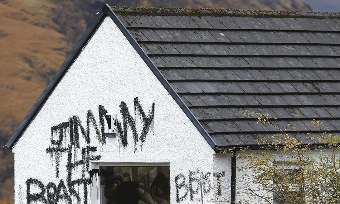 The vandalised Glencoe house that was owned by sexual predator Jimmy Savile, which could soon be demolished and replaced with a monument to Sir Hamish MacInnes.