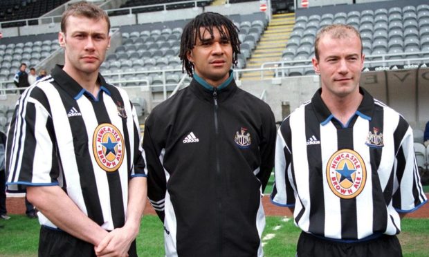 Caley Thistle manager Duncan Ferguson, left, alongside his former Newcastle manager Ruud Gullit and teammate Alan Shearer. Image: PA.