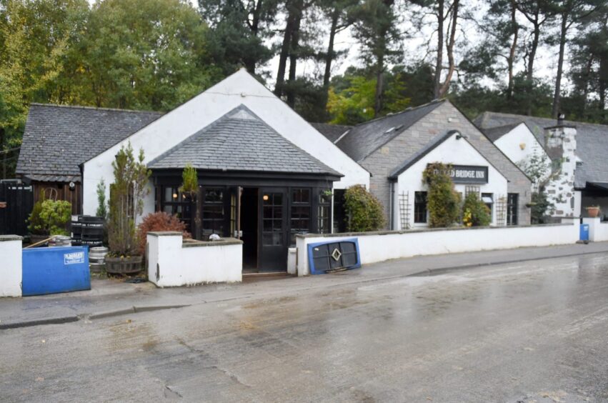 Exterior of the Old Bridge Inn, Aviemore, which is hoping to be open for business again following devastating floods.