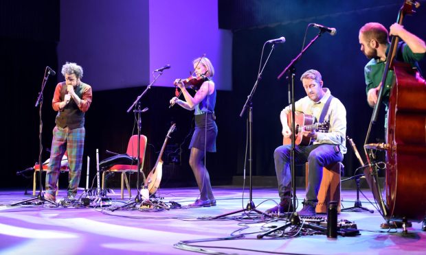 Scottish folk band Breabach perform in front of a packed crowd at Paisley Town Hall.