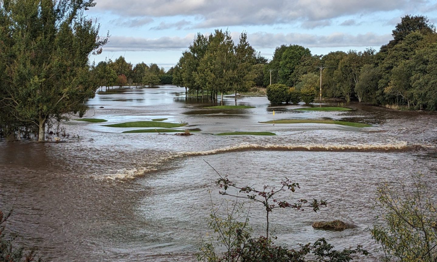 Garmouth golf club covered in river water from Spey. 