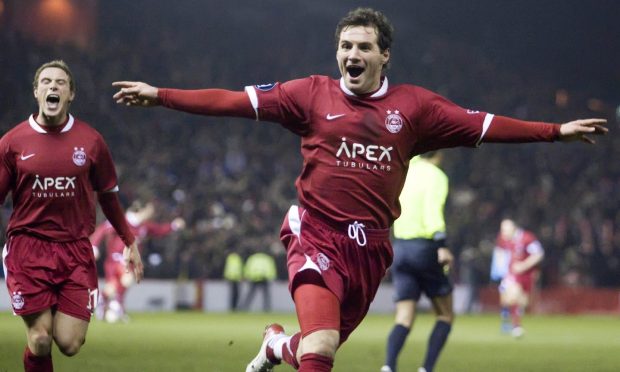 Aberdeen hero Jamie Smith celebrates after firing the Dons 2-0 in front against FC Copenhagen