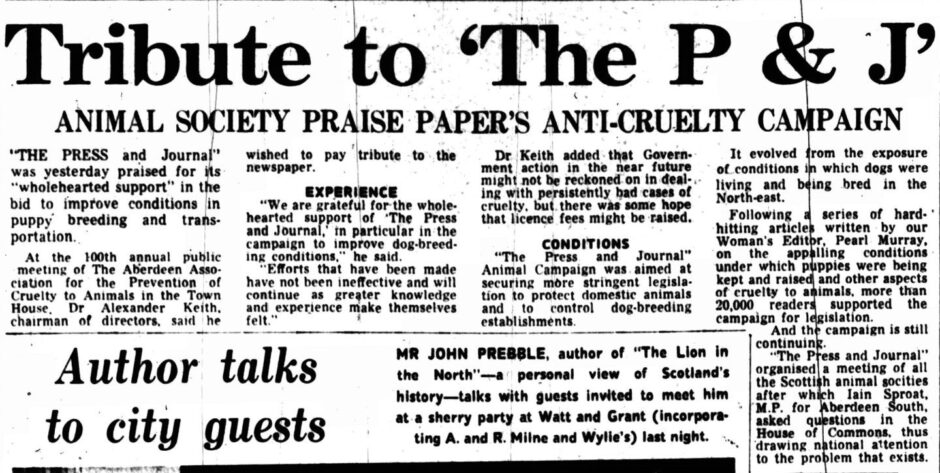 The P&J is praised at Aberdeen Animal Society. Source: The British Newspaper Archive.