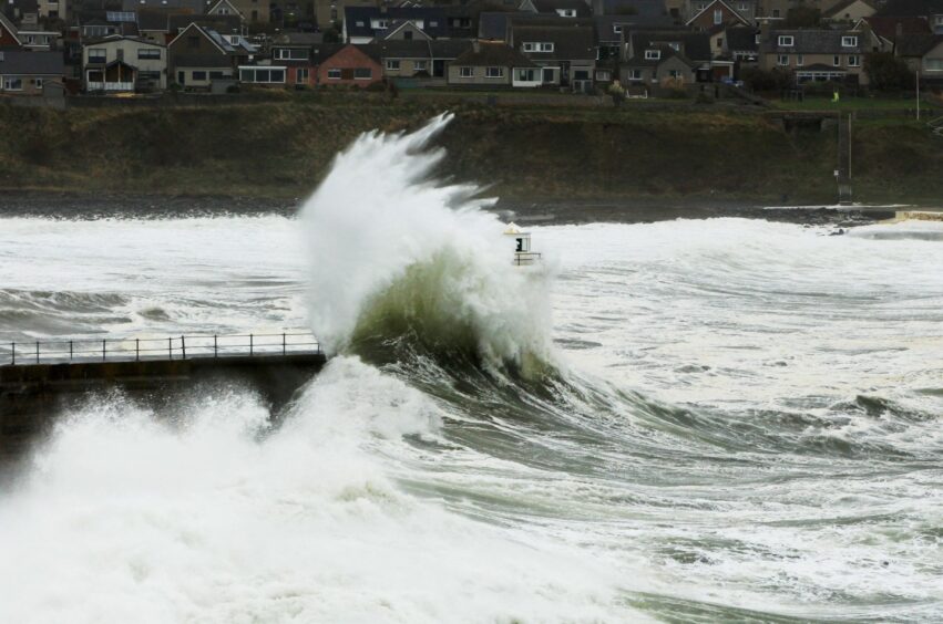 Waves in Wick due to Storm Babet.