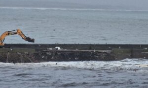 The North Pier at Aberdeen Harbour was damaged by Storm Babet. Image from reader John Walker