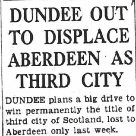 1967 P&J clipping of story of how Dundee was out to displace Aberdeen as the third largest city of Scotland.