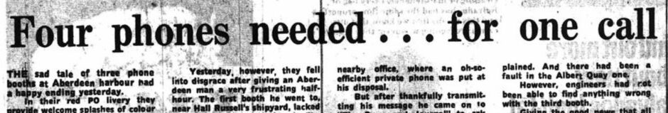 P&J clipping with headline that reads: "Four phones needed... for one call".