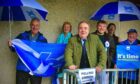 Alex Salmond and supporters make their point on the day he hoped to vote for independence, again. Image: Supplied.