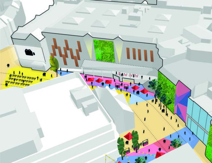 An outdoor cinema, NuArt and greenery on the exterior walls and a new restaurant space above Loch Street have been suggested for Aberdeen's Bon Accord Centre, as part of the George Street masterplan. Image: Aberdeen City Council