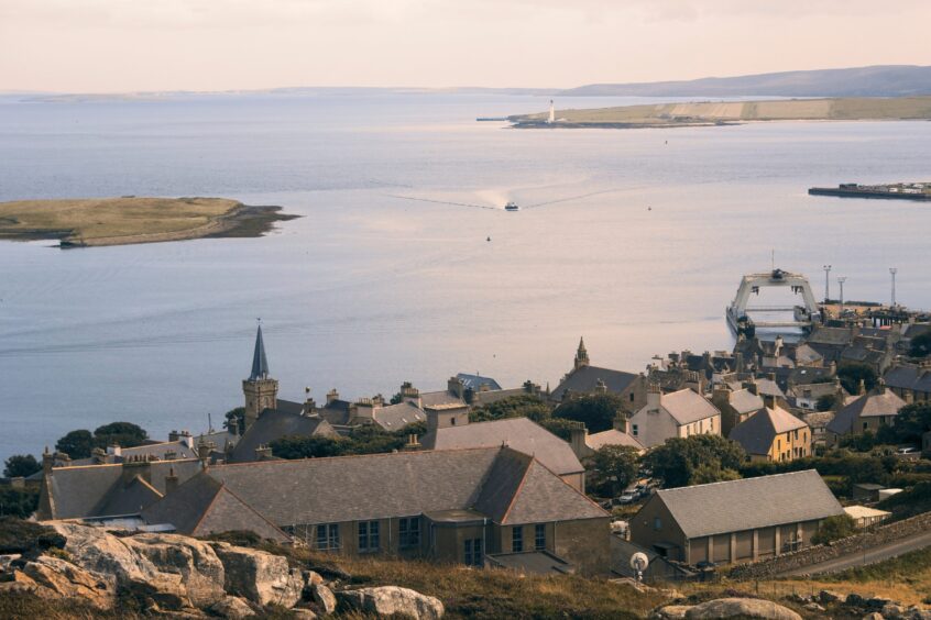 Aerial view of Stromness and Scapa Flow on Orkney islands