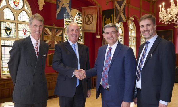 Jonathan and James Wotherspoon from Macandrew and Jenkins, WJM Head of Inverness office Angus Macleod and managing oartner Rod MacLean. Image: tigerbond