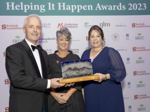 David Smart of Leys Estate, with Emma Robertson of sponsors Shepherd and Wedderburn, and Susanne Shepherd of Leys Estate.