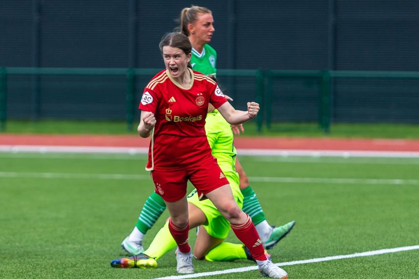 Darcie Miller celebrates after scoring for Aberdeen in the Sky Sports Cup match against Hibernian.