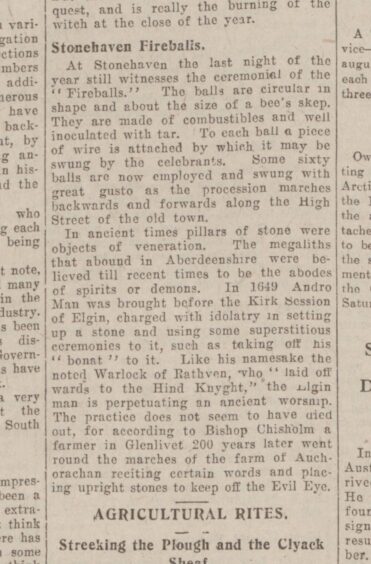 Roughly the size of a bee's skep, the balls of tar are attached with wire and set alight. Supplied by British Newspaper Archive.