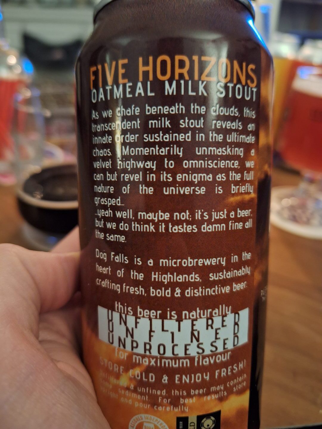 The back of the can of stout from the brewery. 