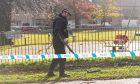 Officer using metal detector at Eric Hendrie Park